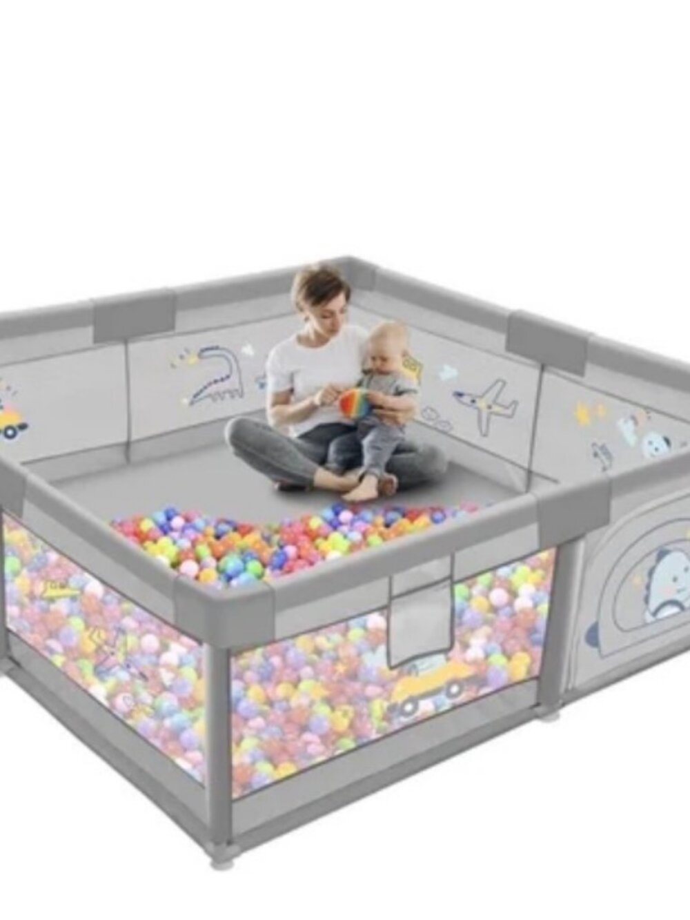 TEAYINGDE Baby Playpen Large Play Yard Fence for Toddlers,47"x47" Gray Dinosaur